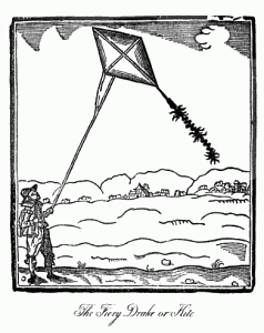 Kite from 1635 Man flying a kite, 1635