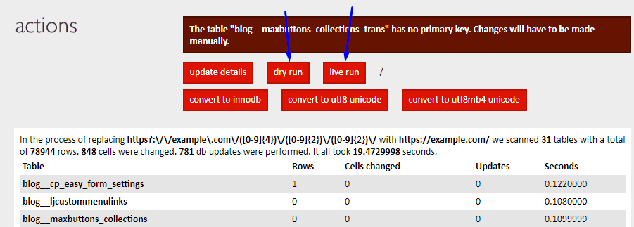screenshot of Interconnect IT Database Search and Replace Actions