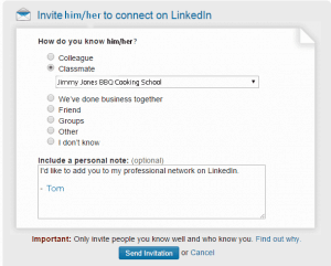 screenshot of the LinkedIn invite criteria